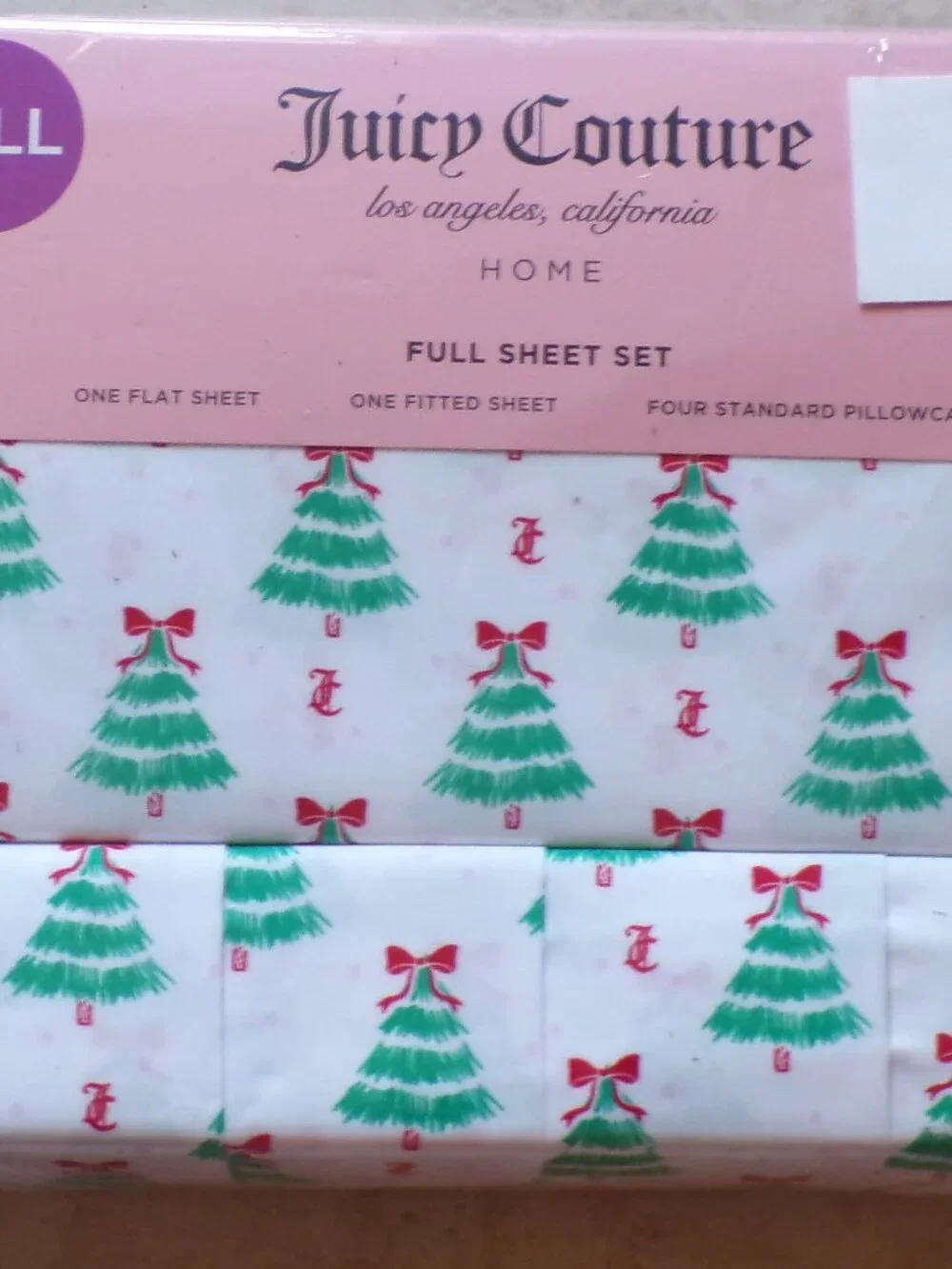 JUICY COUTURE Full Size Sheet Set Tree Print Holiday 6 PC